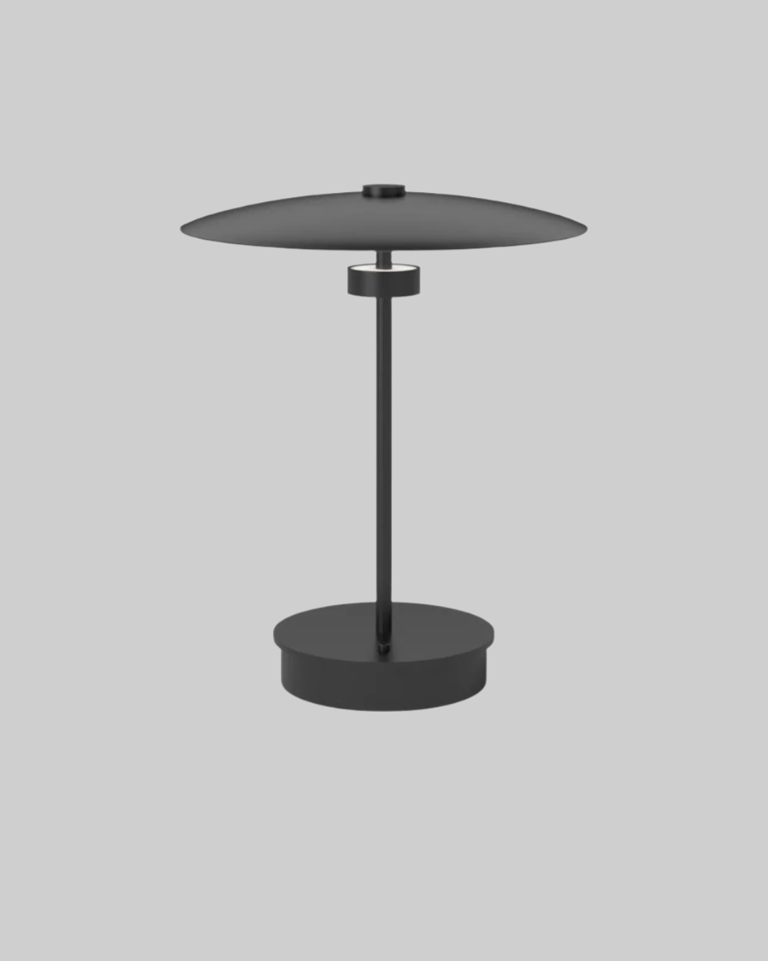 Black side table with two round shelves on a white background