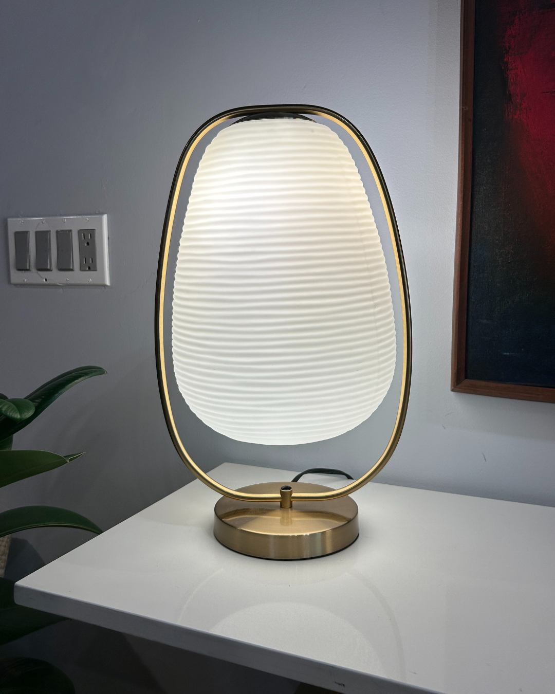 Opaline Ribbed Glass Table Lamp