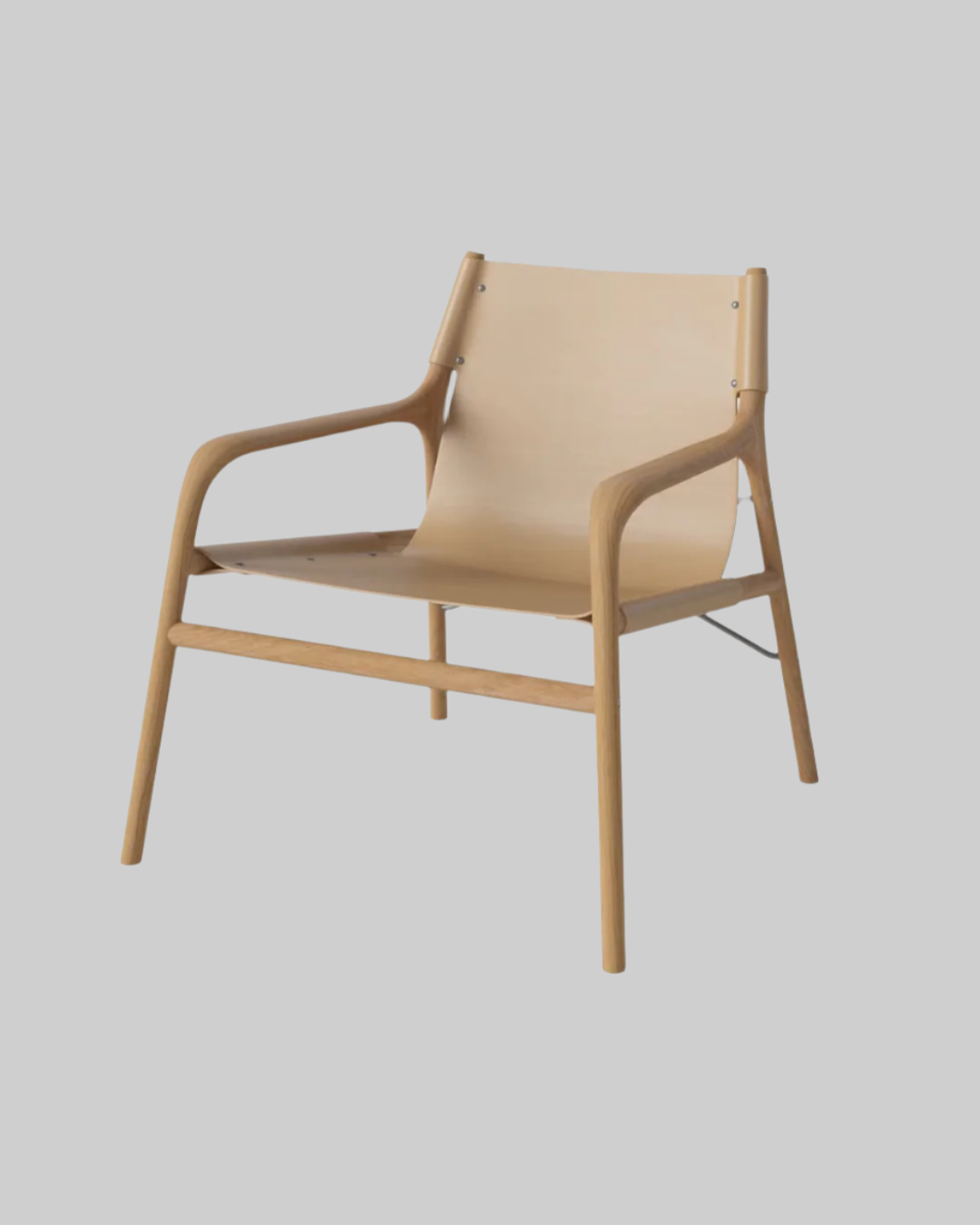 Beige outdoor chair with mesh back on a white background