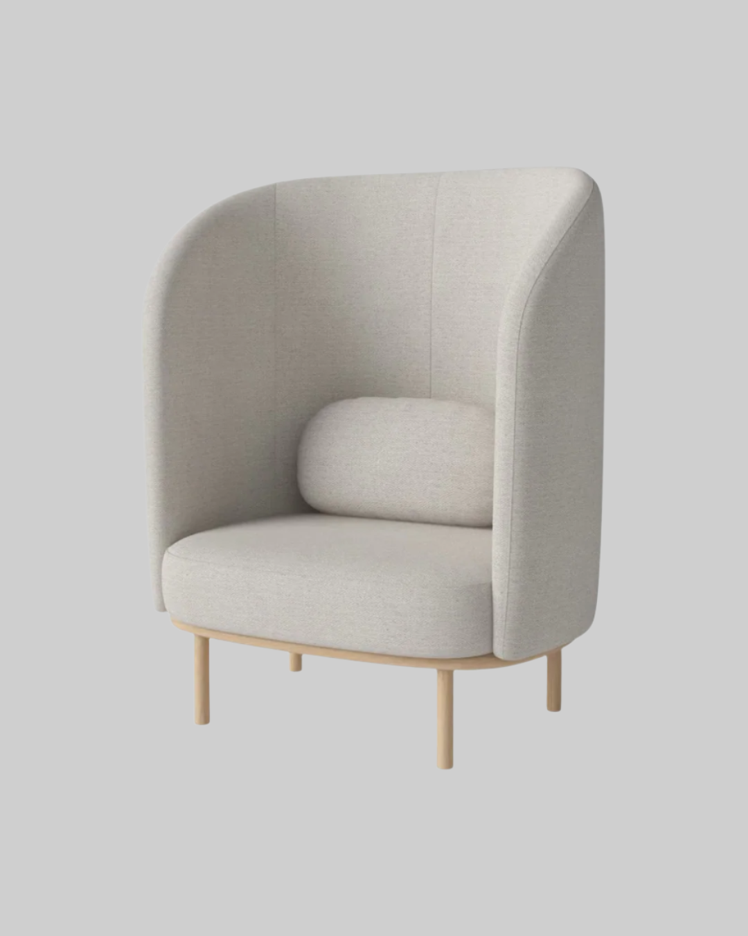 Gray armchair with wooden legs on a white background