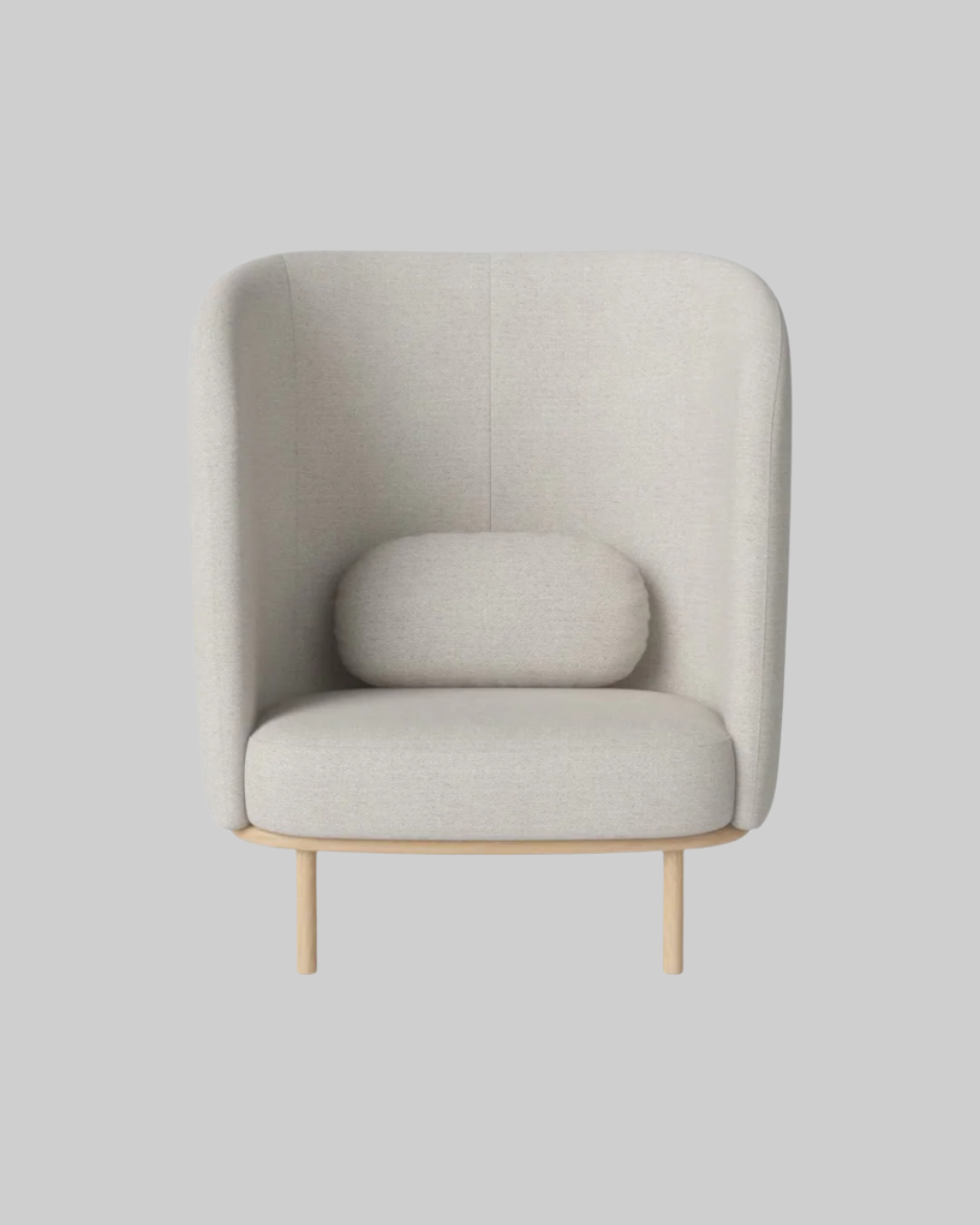 Gray armchair with wooden legs on a white background