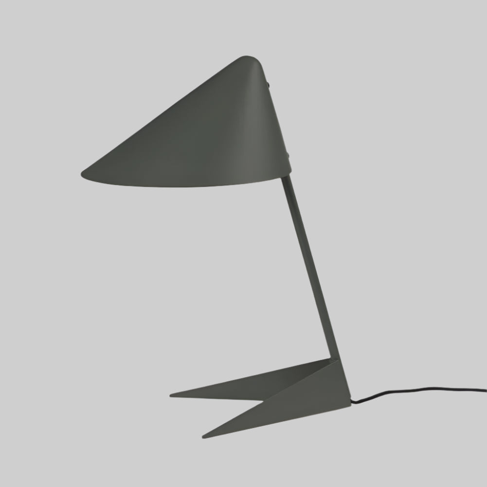 Modern black table lamp with a unique design on a white background
