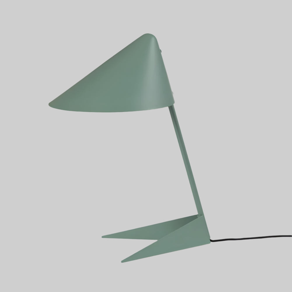 Green table lamp with a unique design on a white background