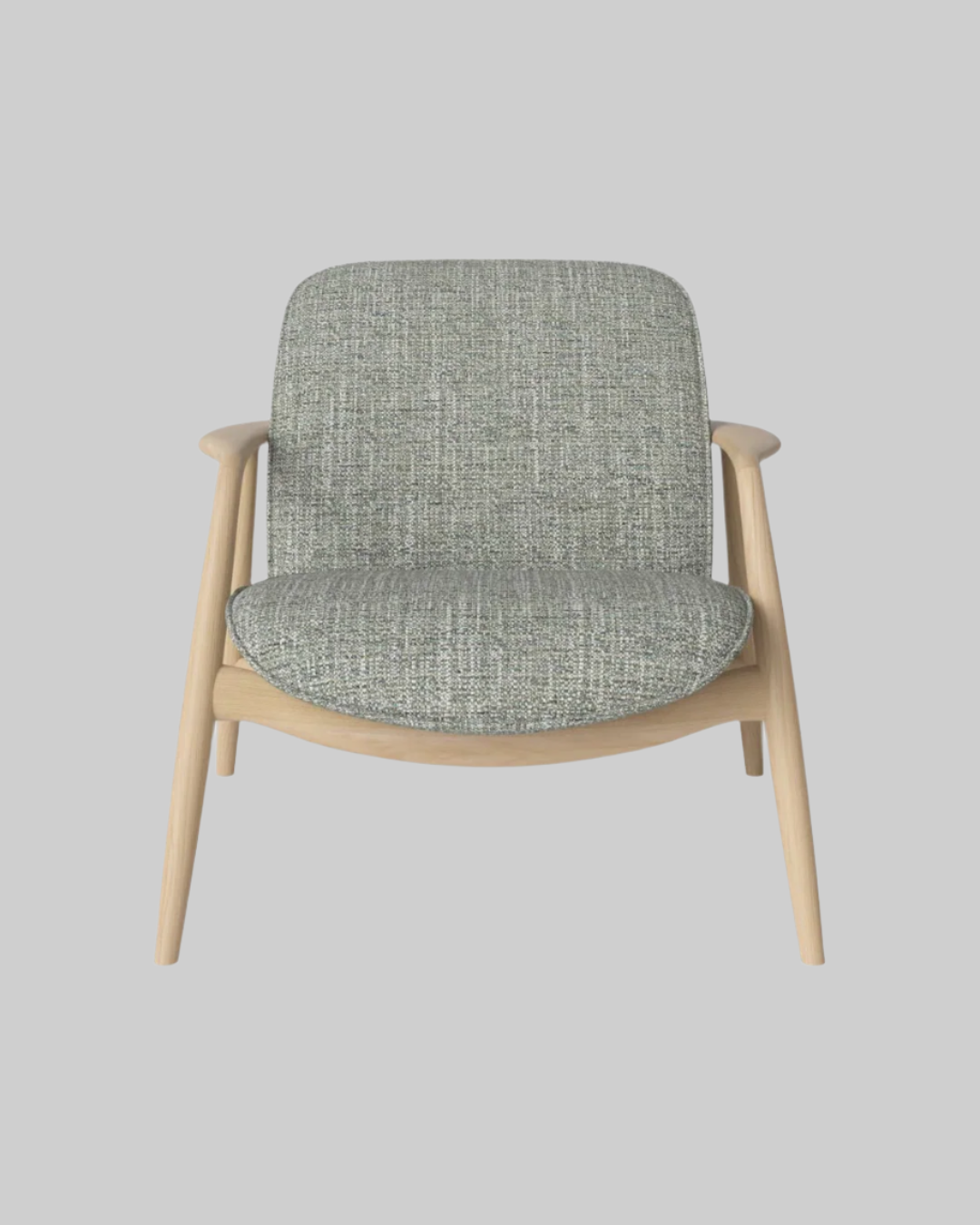 Chair with gray cushioned seat and backrest on a white background