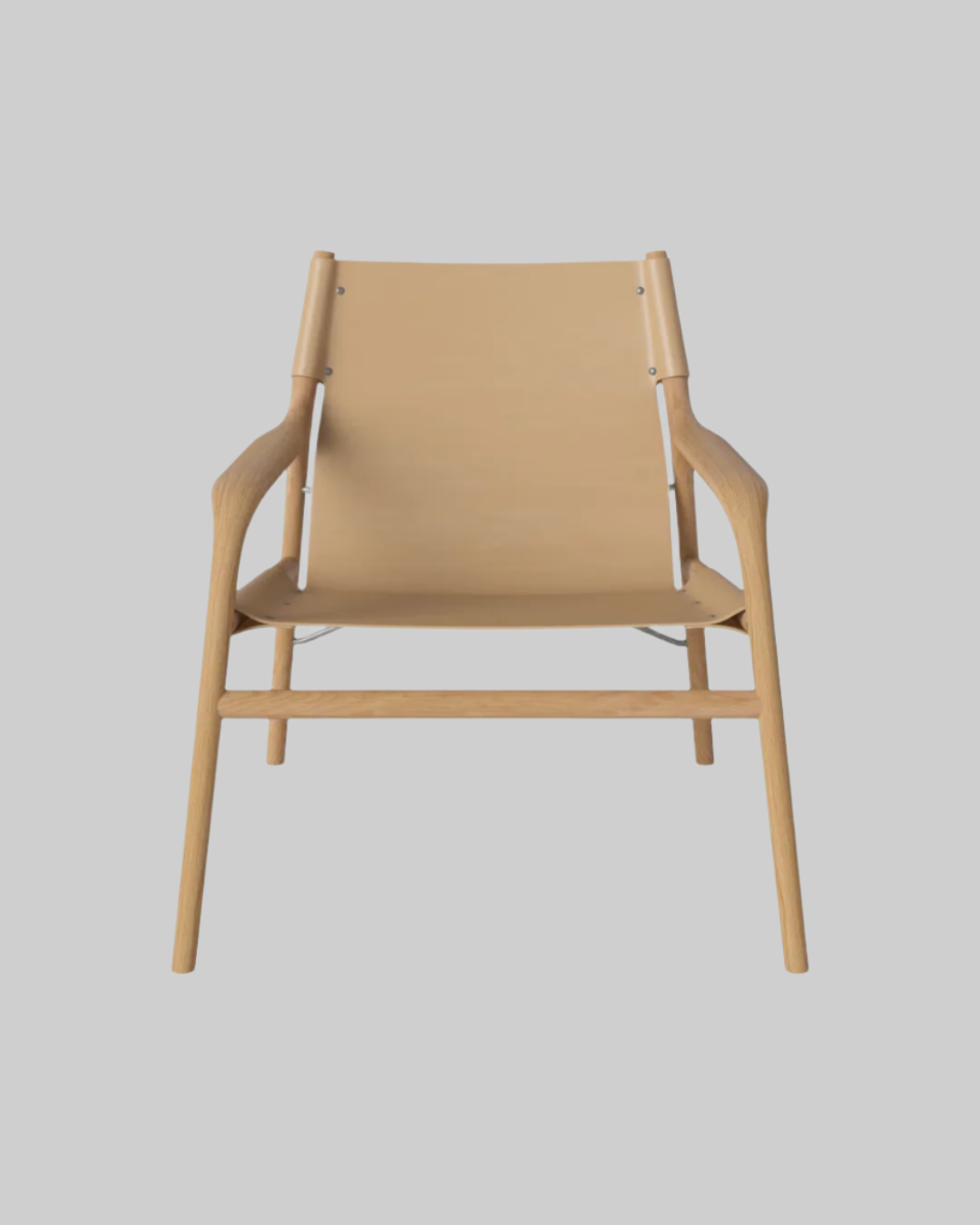 Beige chair with wooden frame on a white background