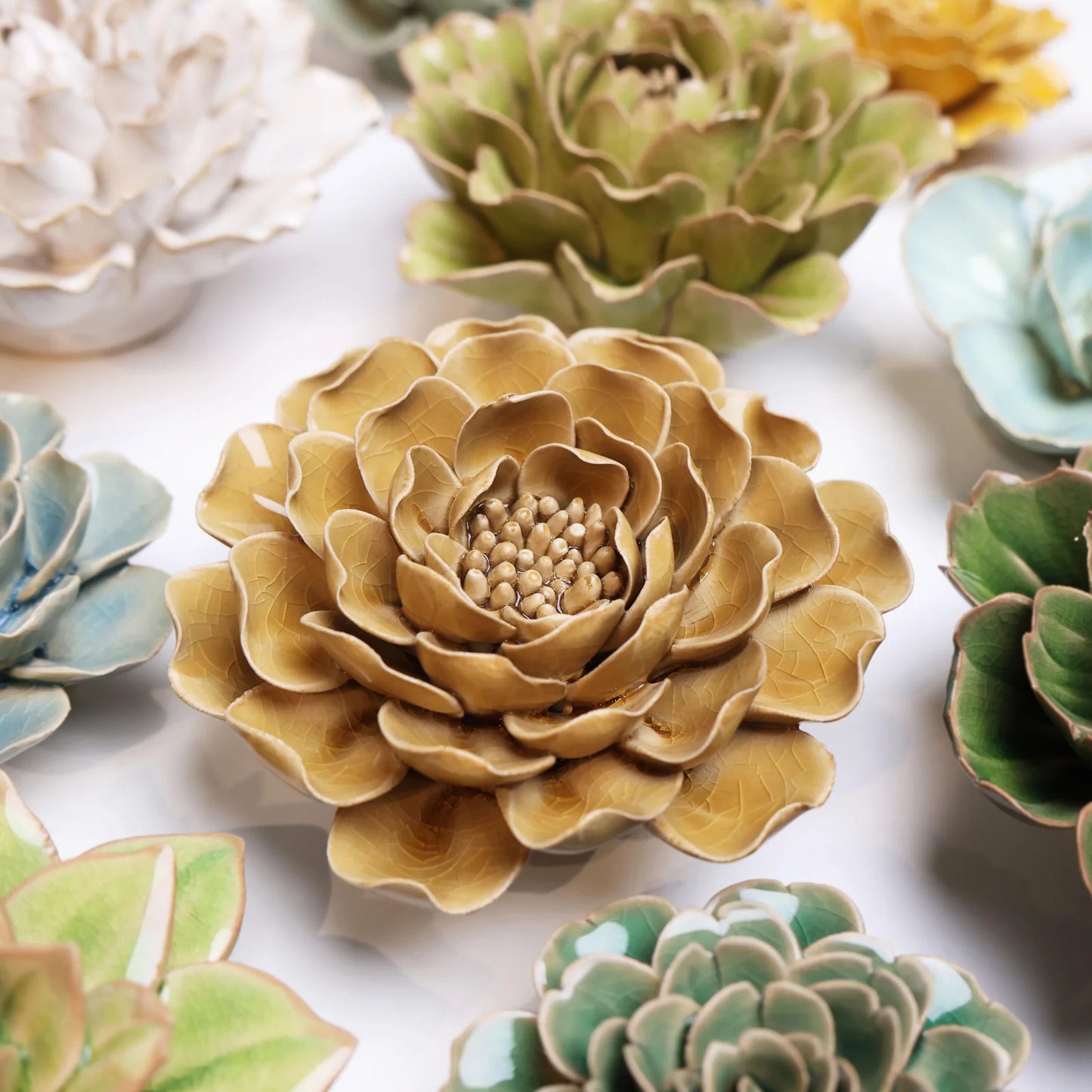 English Garden Ceramic Flower Caramel Charm Peony