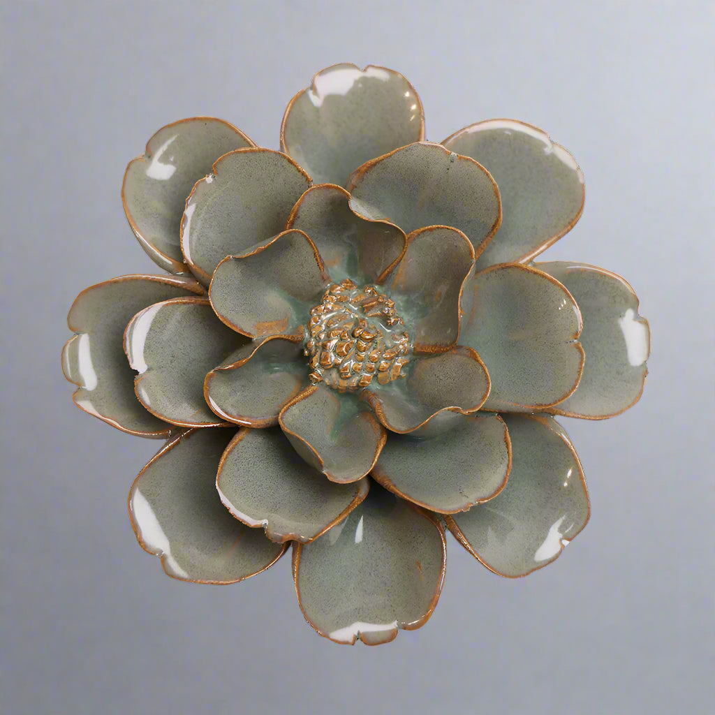 Japan Ceramic Flower Green Grey Hibiscus