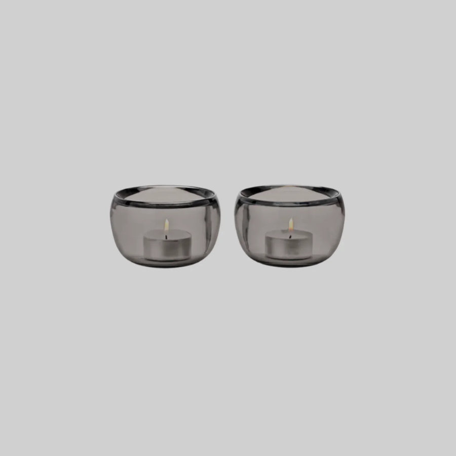 Ora Smoke Glass Candleholder Pair