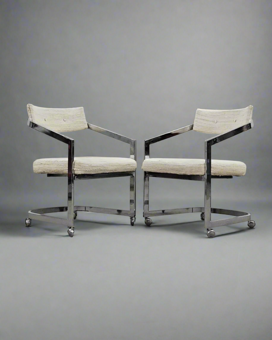 Milo Baughman Chrome Cantilever Arm Chairs