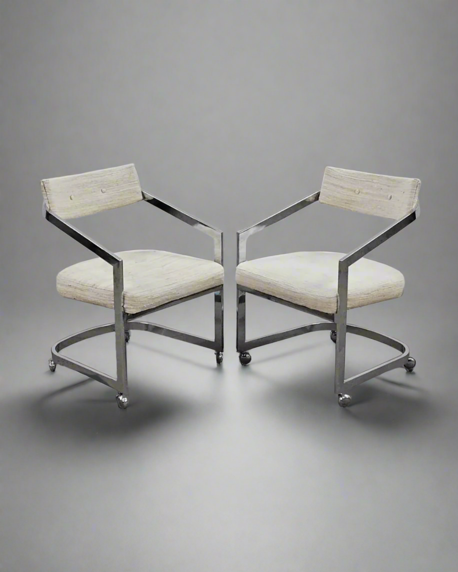 Milo Baughman Chrome Cantilever Arm Chairs