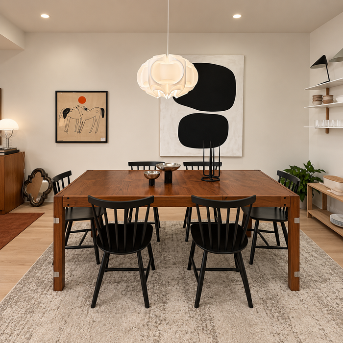 Sculptural Rosewood Dining Table with Brushed Nickel Joinery