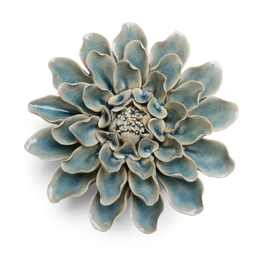 English Garden Ceramic Flower Teal Dinner Plate Dahlia
