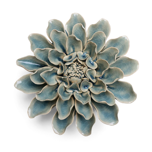 English Garden Ceramic Flower Teal Dinner Plate Dahlia