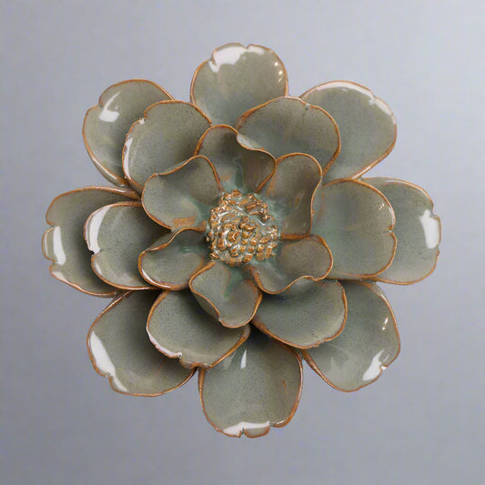 Japan Ceramic Flower Green Grey Hibiscus